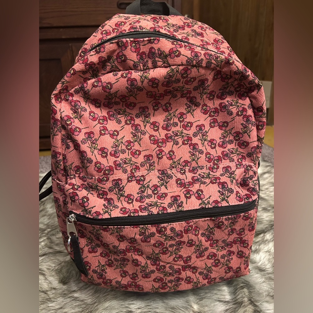 Floral Pink Backpack; Laptop pocket; Large capacity; cushioned straps